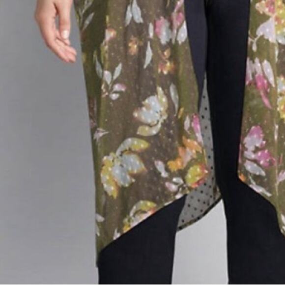 Lane Bryant Long Floral Duster Kimono Swiss Dot Green Pink Oversized Open Front - Picture 2 of 11